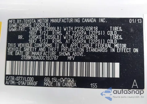 2013 Lexus Rx 350 from USA, damaged, VIN 2T2BK1BA0DC193787